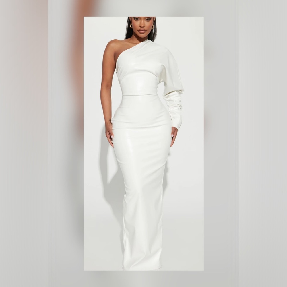 SOLD!!Fashion Nova One-Shoulder White Dress